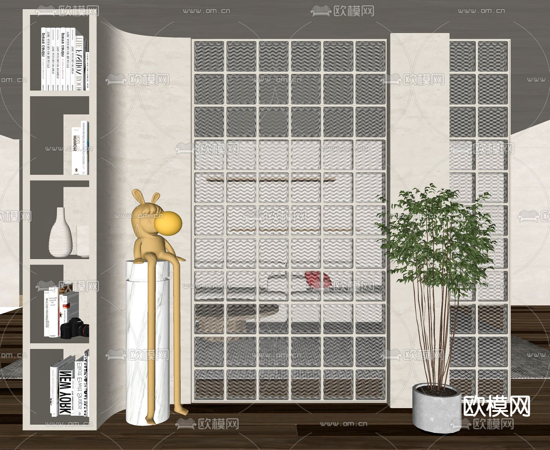 现代玻璃砖玄关隔断su模型下载（渲染图2）