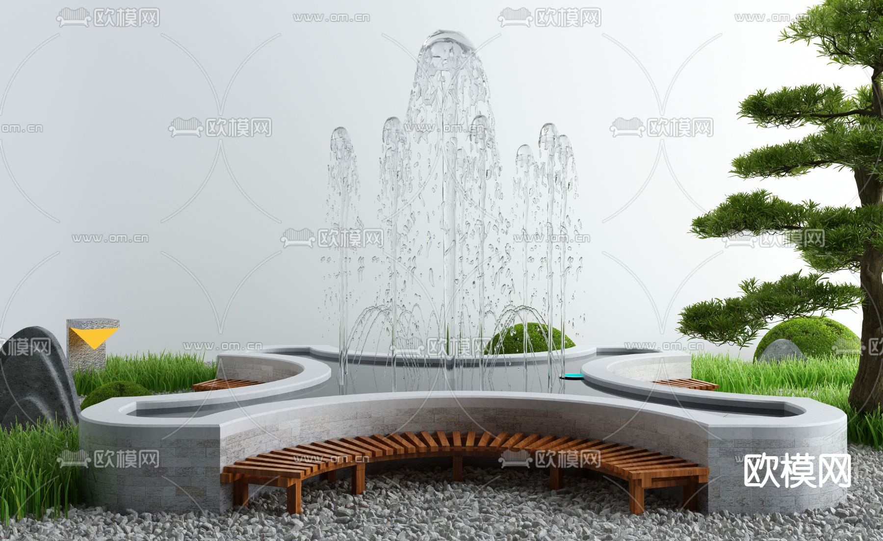 新中式庭院喷泉水景小品3d模型下载_ID11666865_3dmax免费模型-欧模网