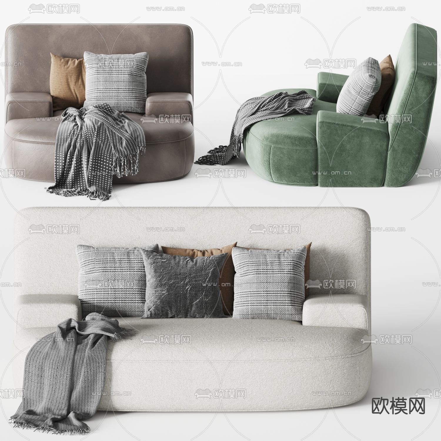 现代布艺双人沙发3d模型