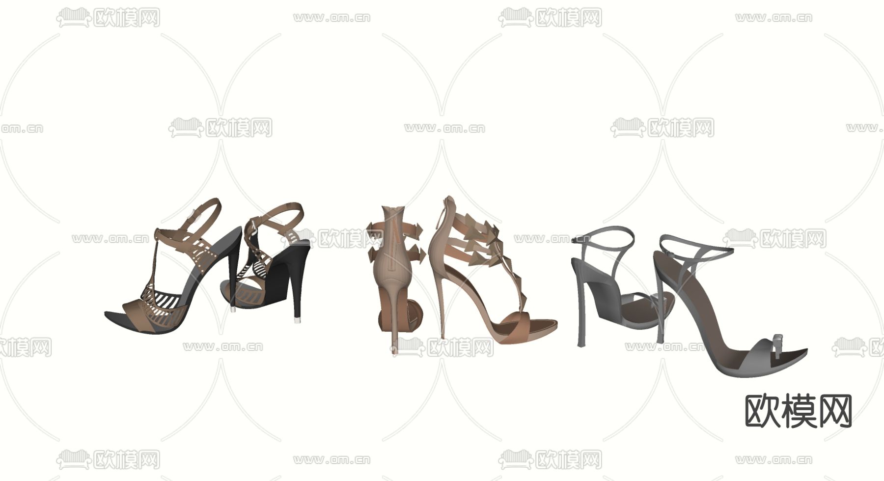现代高跟鞋凉鞋su模型下载（渲染图2）