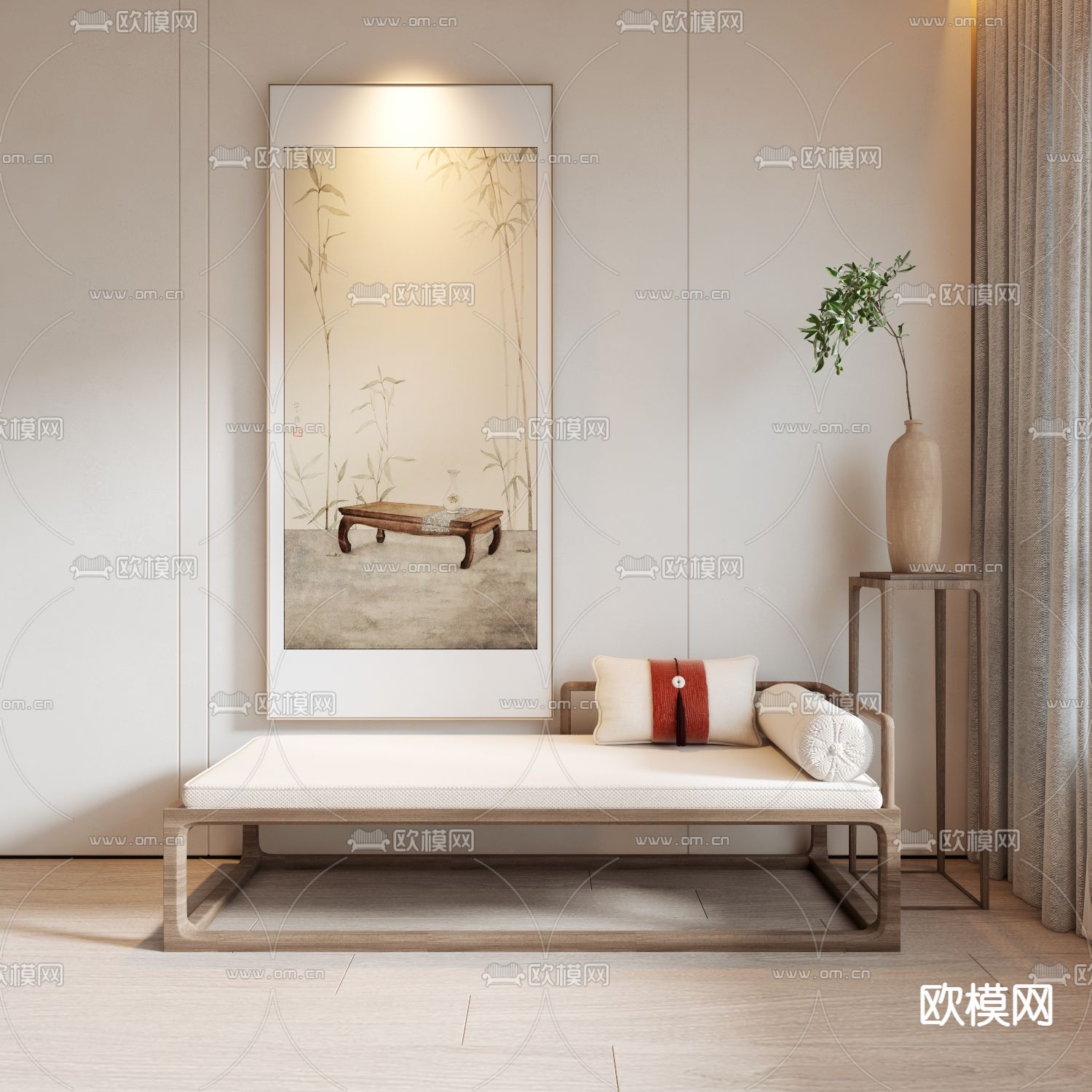 新中式布艺贵妃椅3d模型
