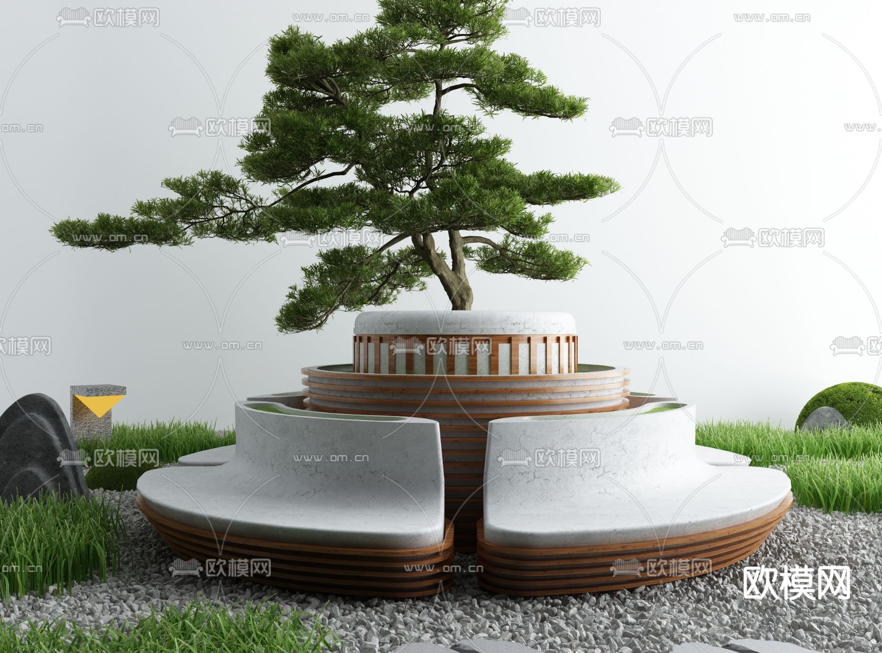 新中式庭院花坛3d模型下载