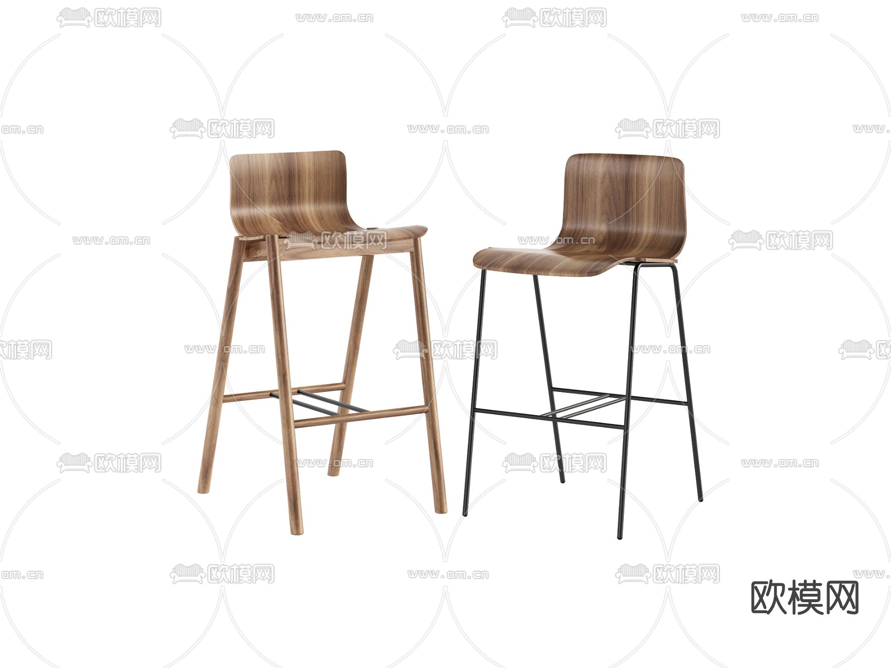 现代实木吧台椅3d模型下载