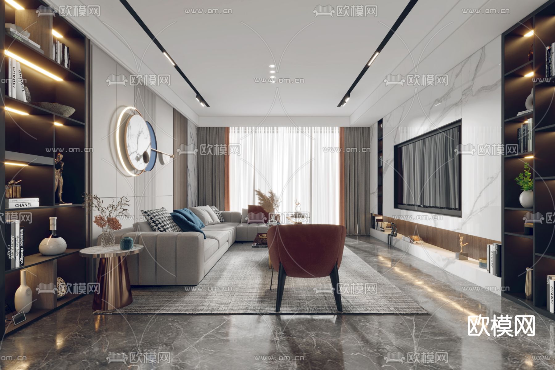 现代轻奢客餐厅3d模型下载（渲染图2）