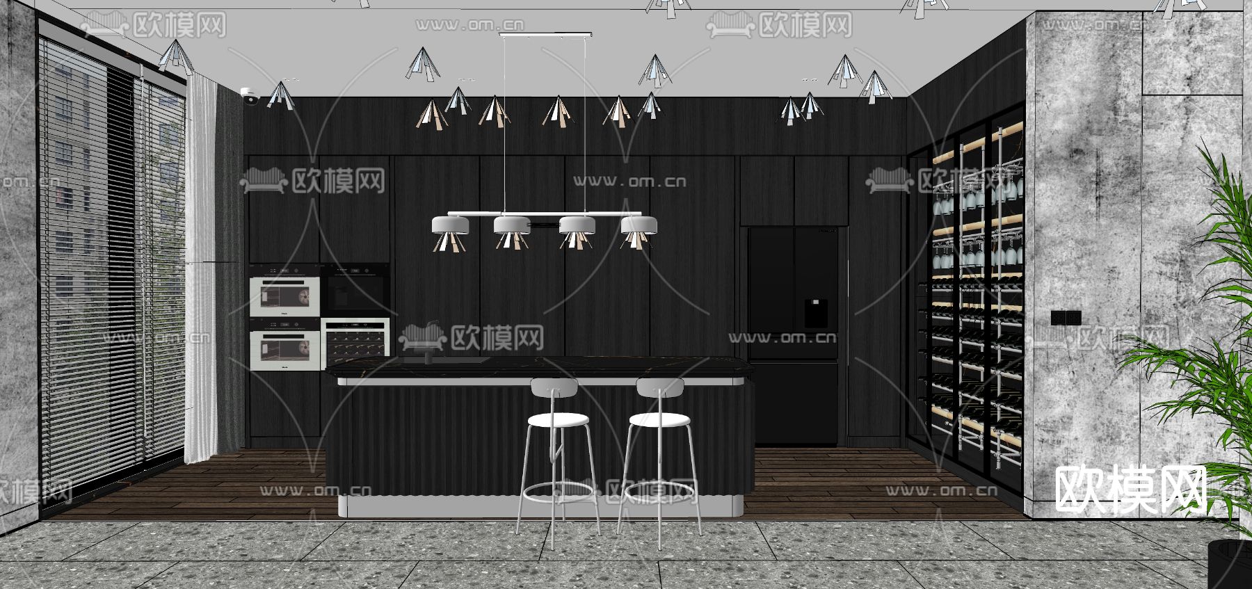 现代开放式厨房su模型下载（渲染图3）