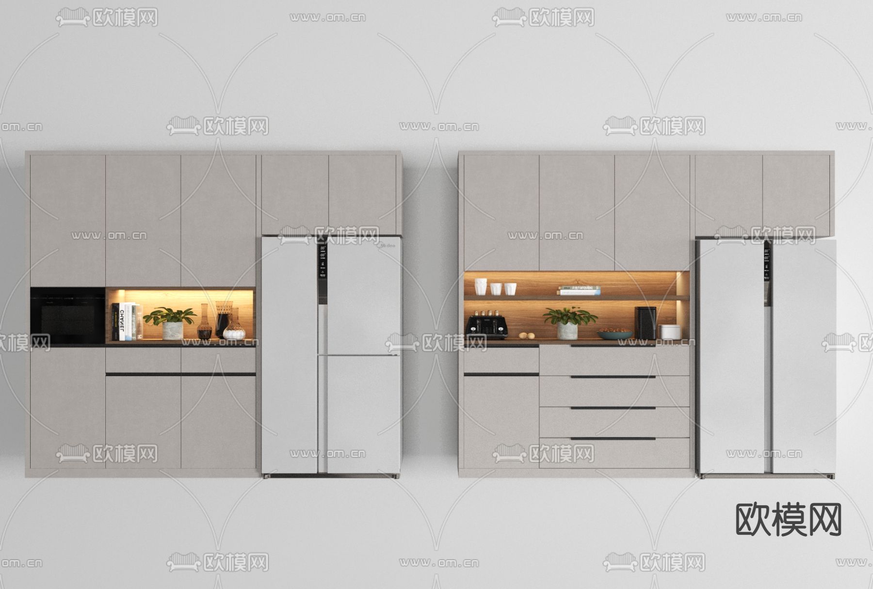 现代简约一体式装饰柜免费3d模型下载