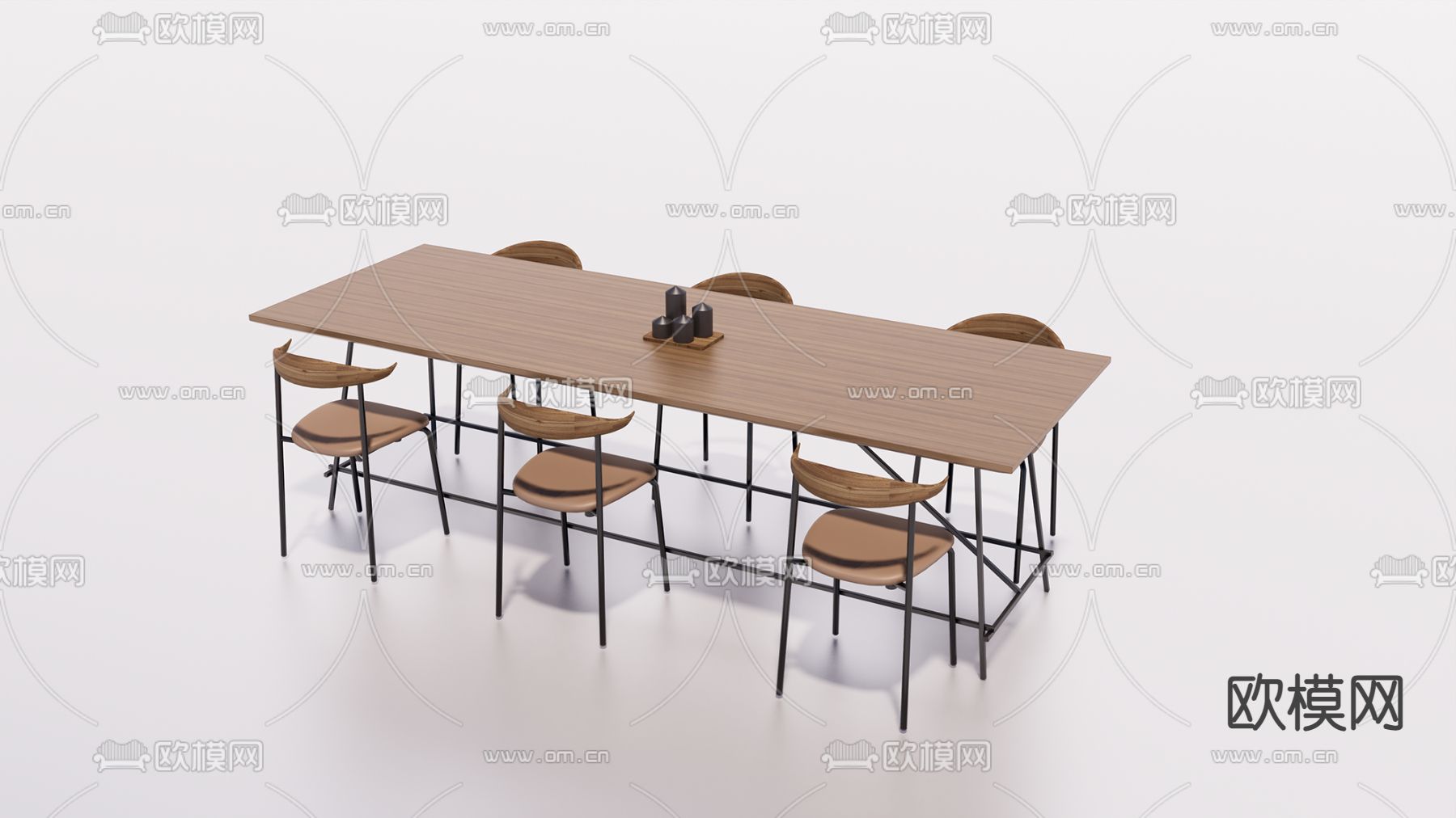工业风实木餐桌椅su模型下载（渲染图1）