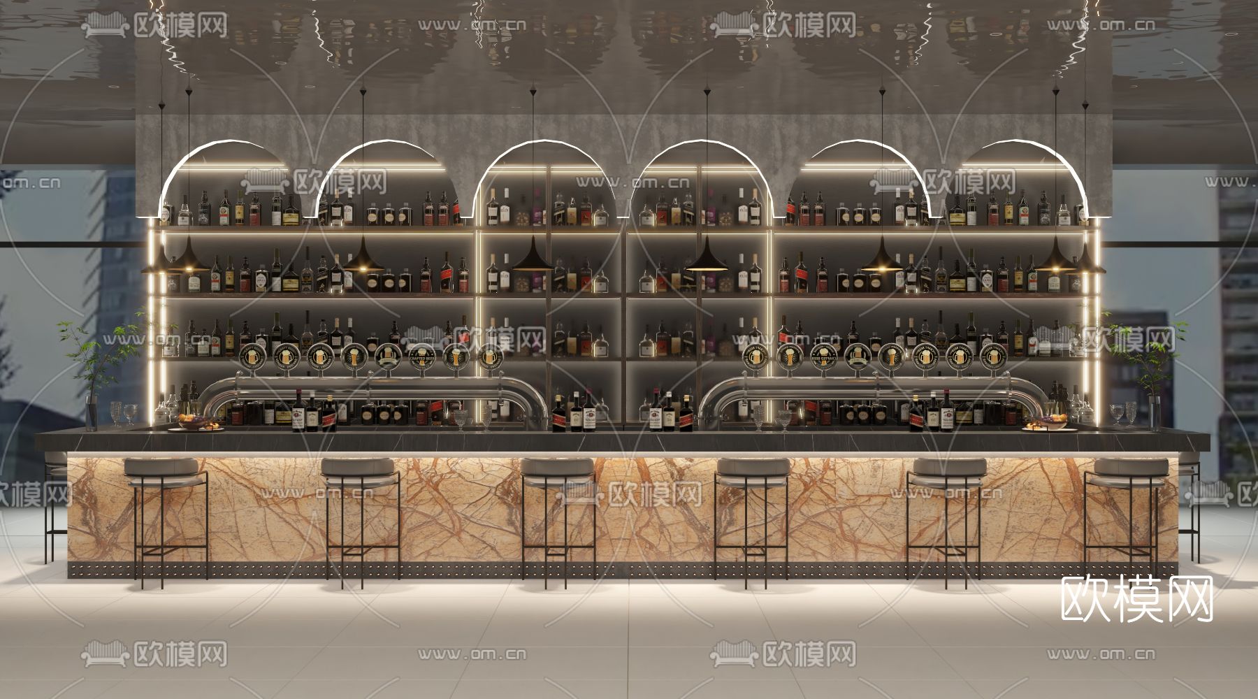 简欧酒吧吧台3d模型下载