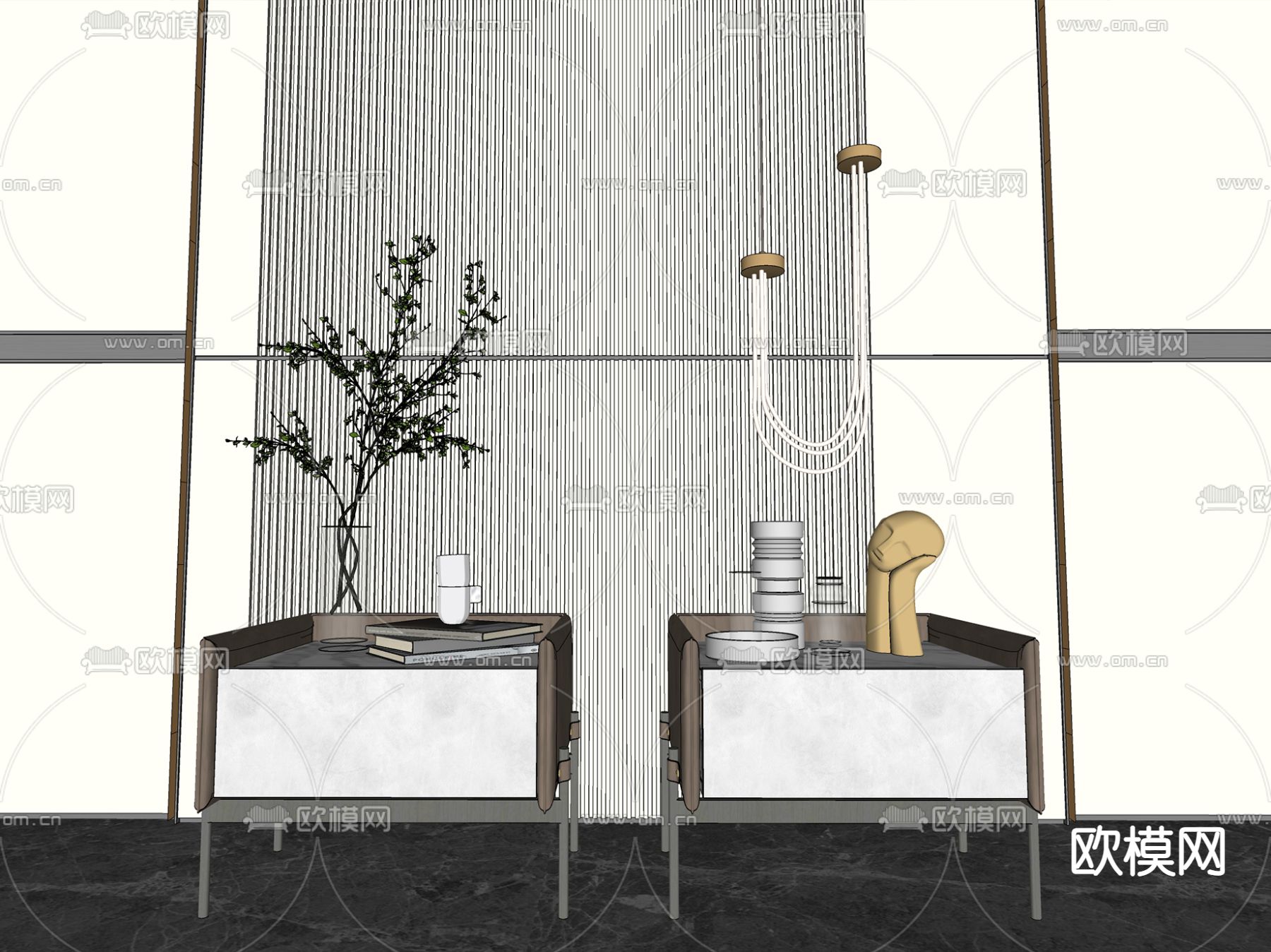 现代轻奢床头柜su模型下载（渲染图2）