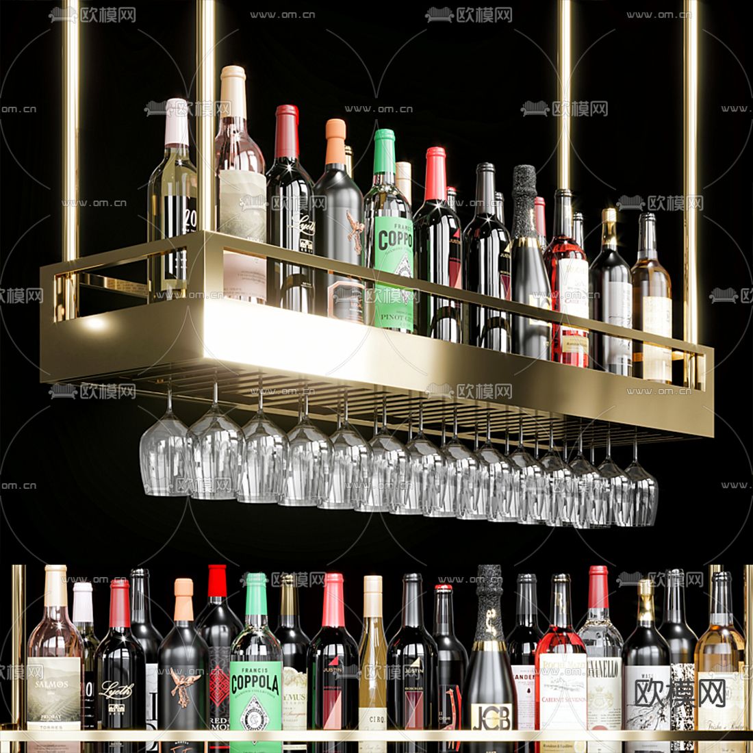现代酒架洋酒酒杯3d模型