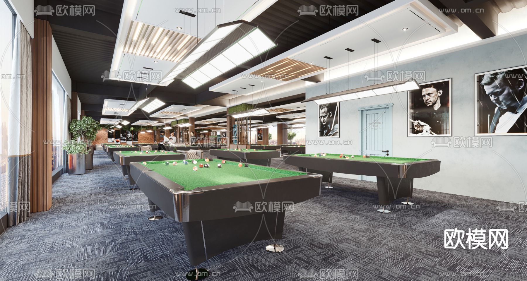 工业风桌球台球馆3d模型下载（渲染图1）