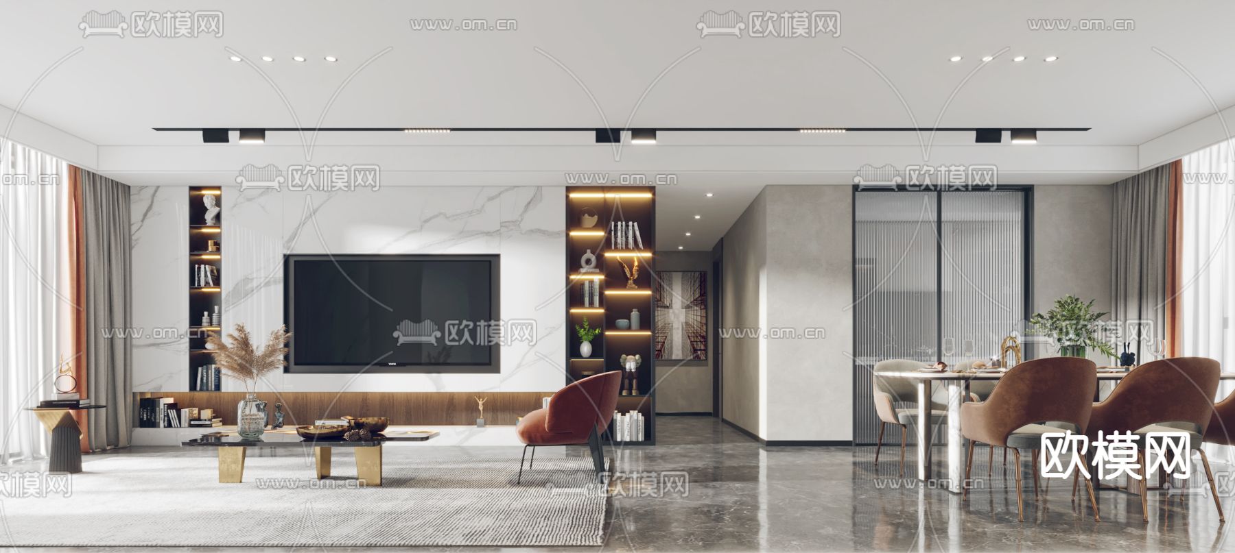 现代轻奢客餐厅3d模型下载（渲染图4）