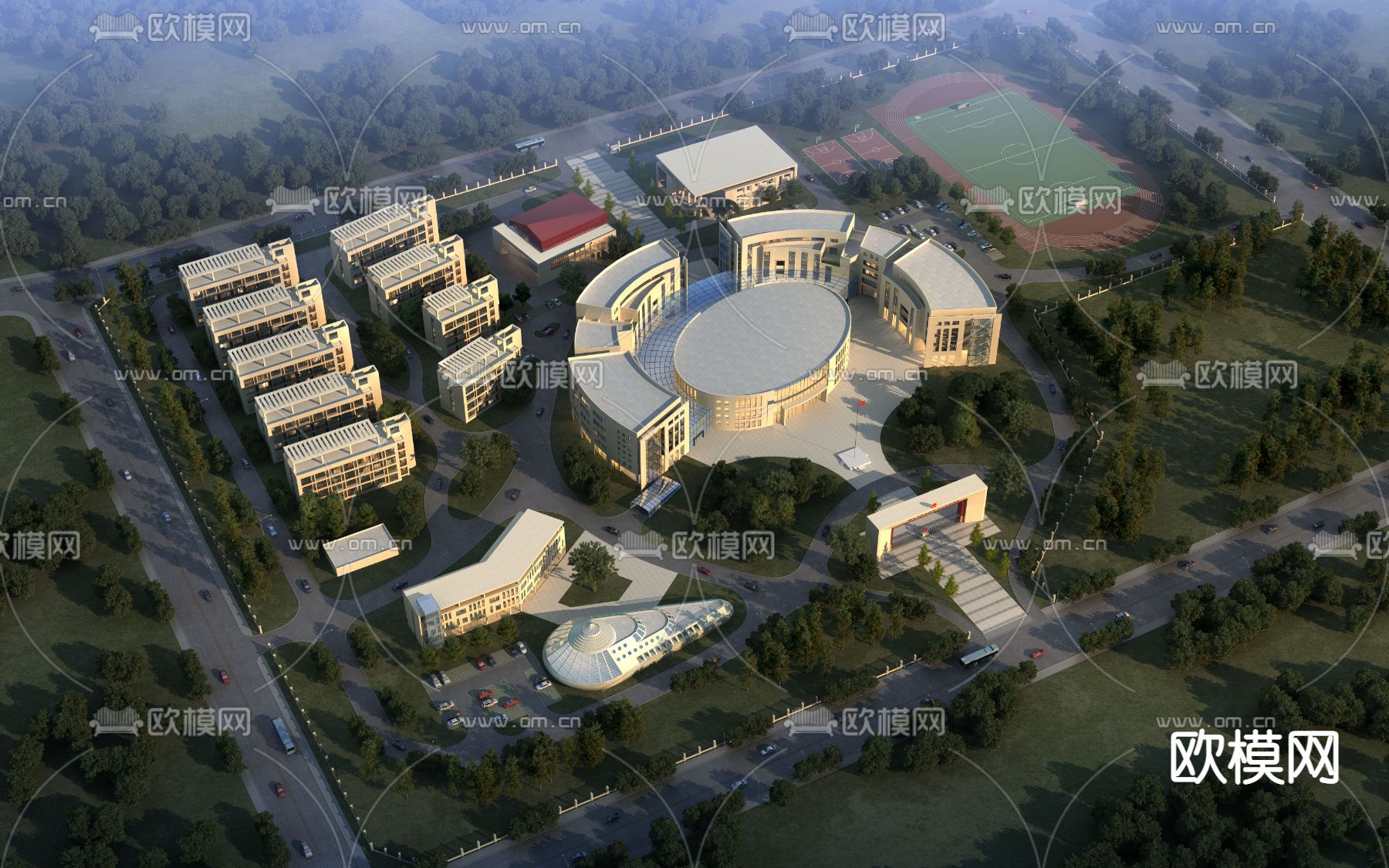 现代教学楼鸟瞰3d模型下载