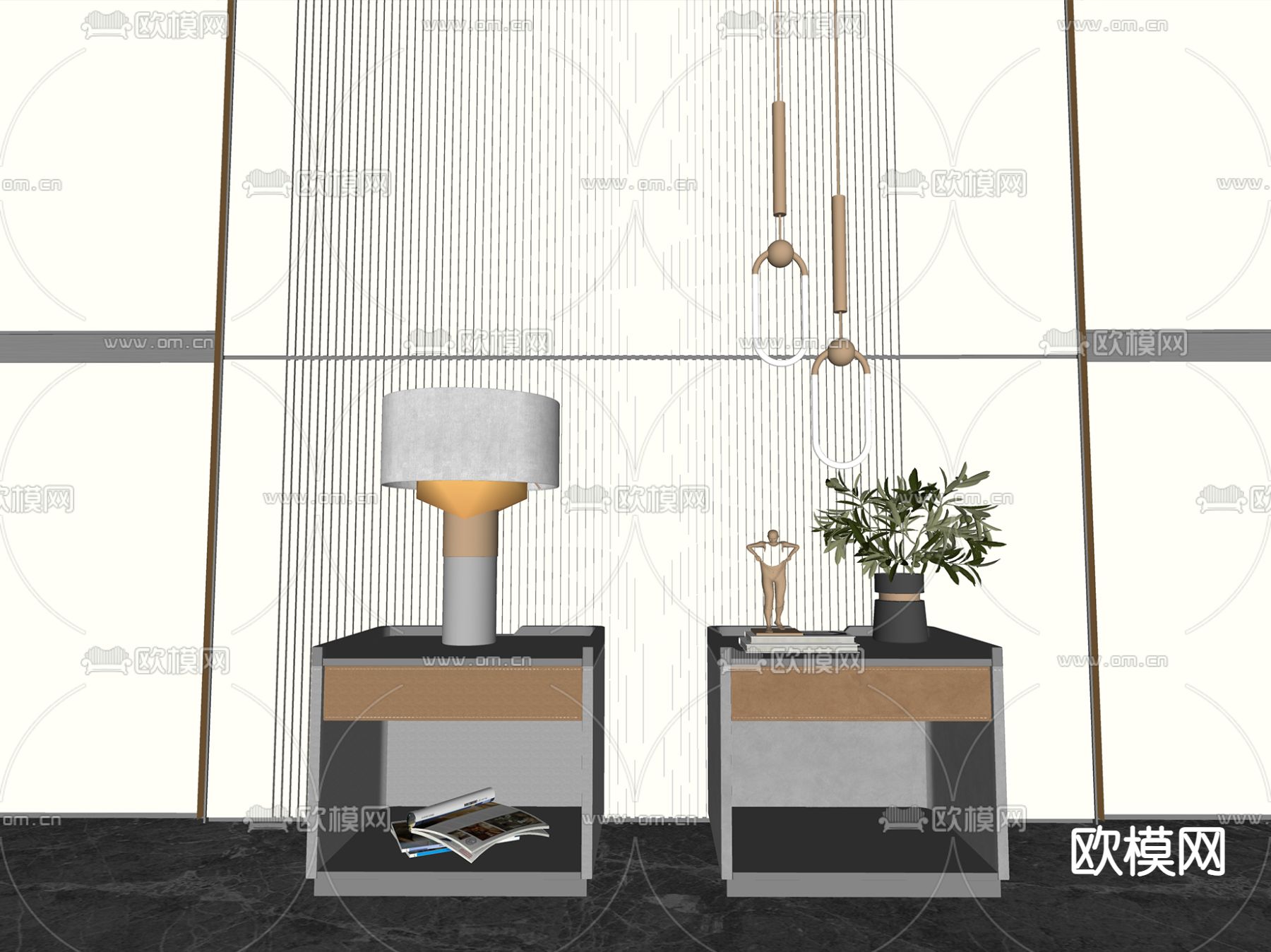 现代轻奢床头柜su模型下载（渲染图2）