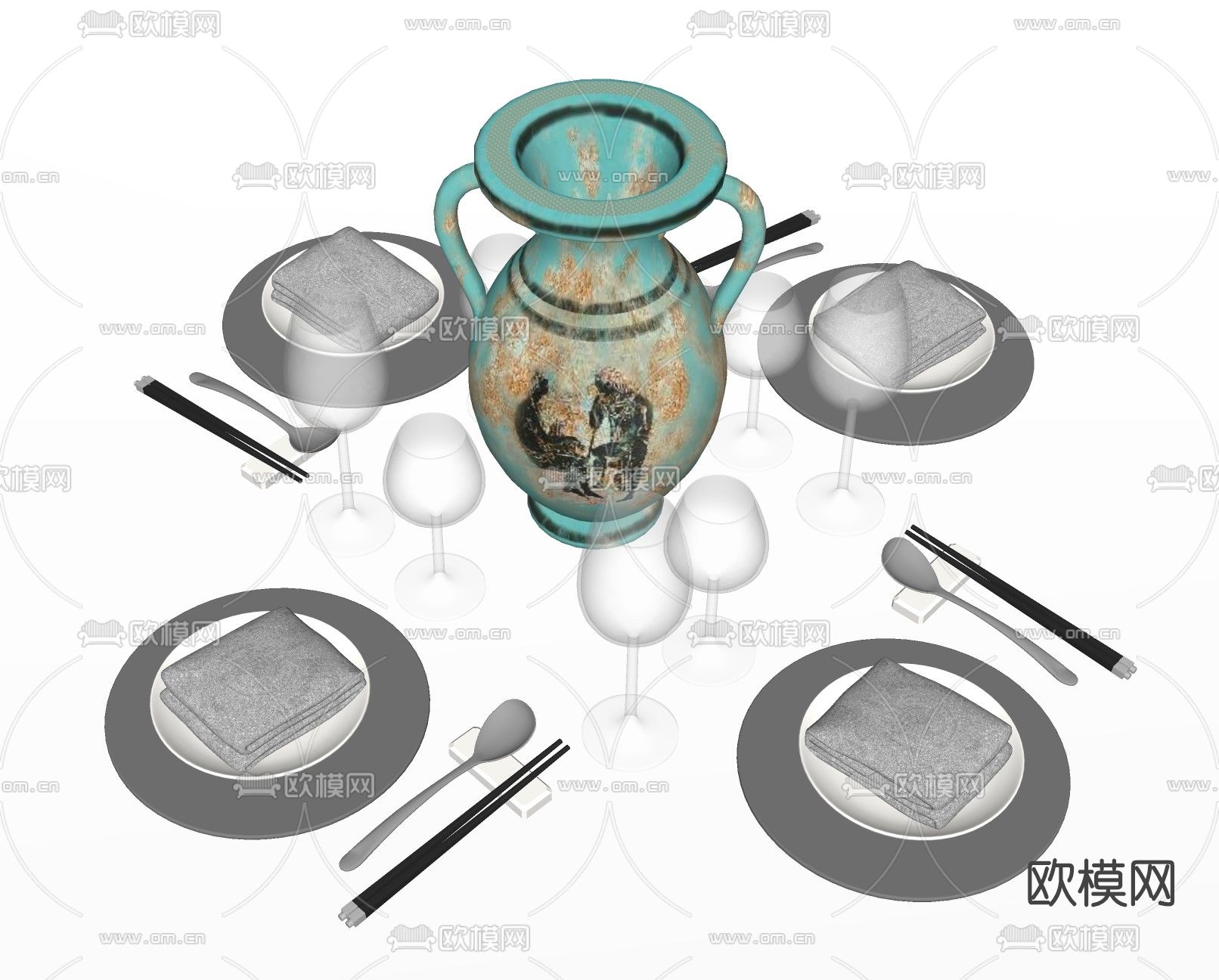 现代餐盘餐具su模型下载（渲染图2）