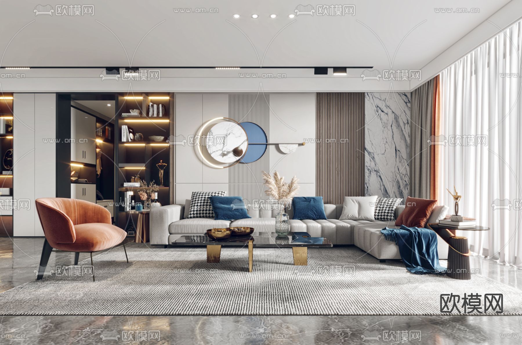 现代轻奢客餐厅3d模型下载（渲染图1）