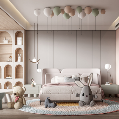  现代卧室儿童房su模型 