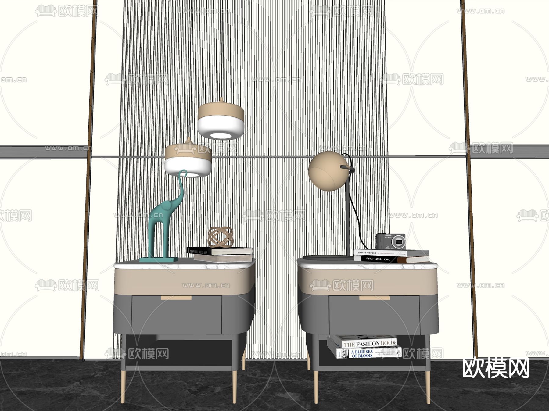 现代轻奢床头柜su模型下载（渲染图2）