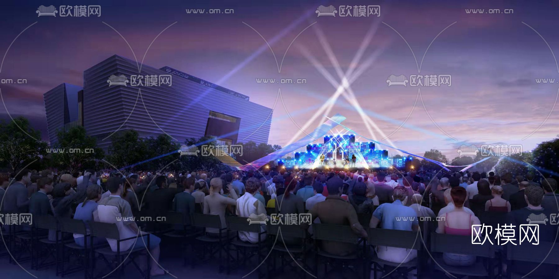 现代舞台场景夜景3d模型