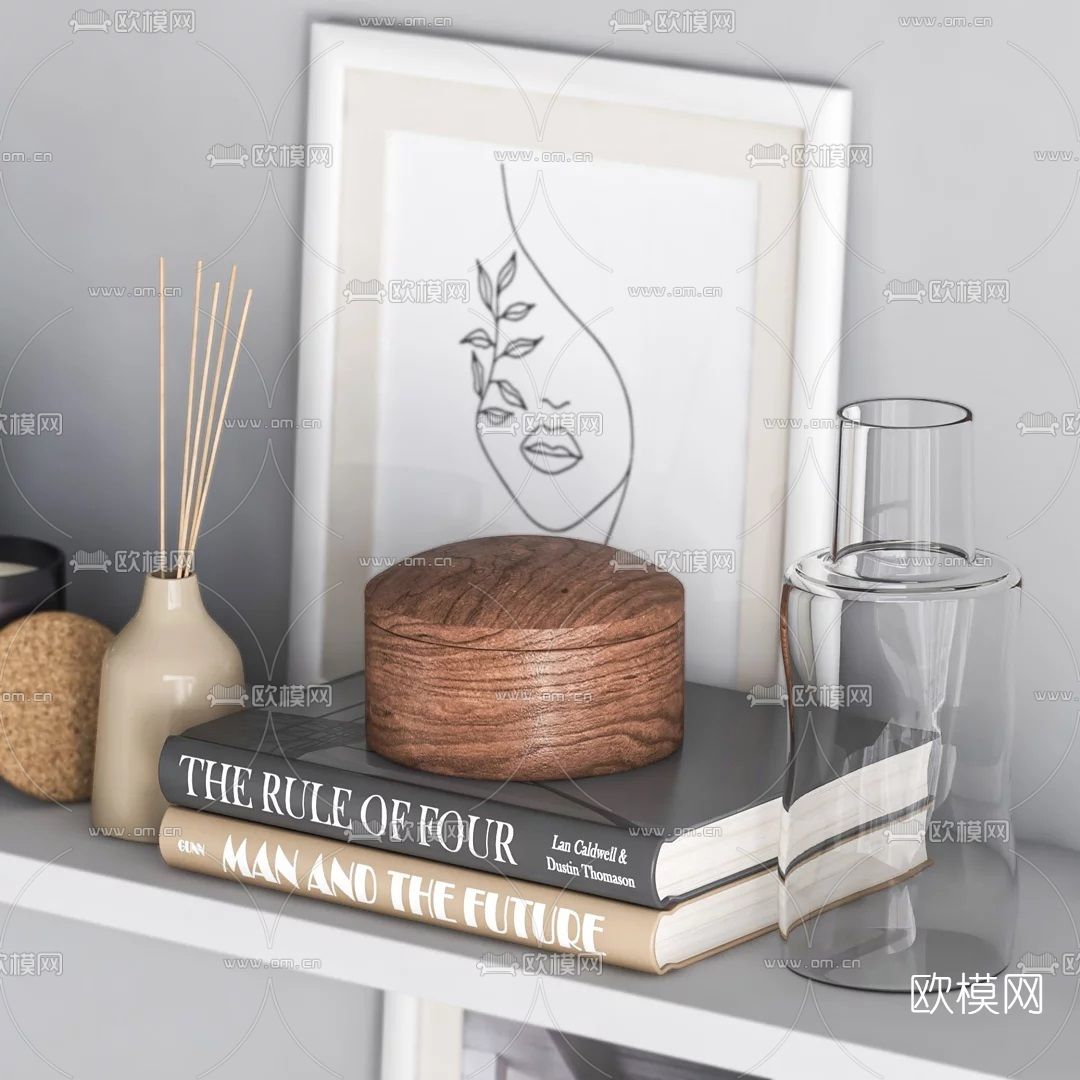 北欧花瓶书籍器皿摆件3d模型下载（渲染图2）