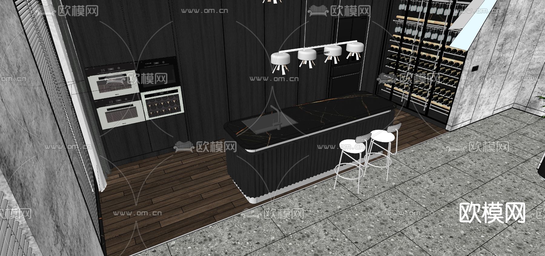 现代开放式厨房su模型下载（渲染图4）