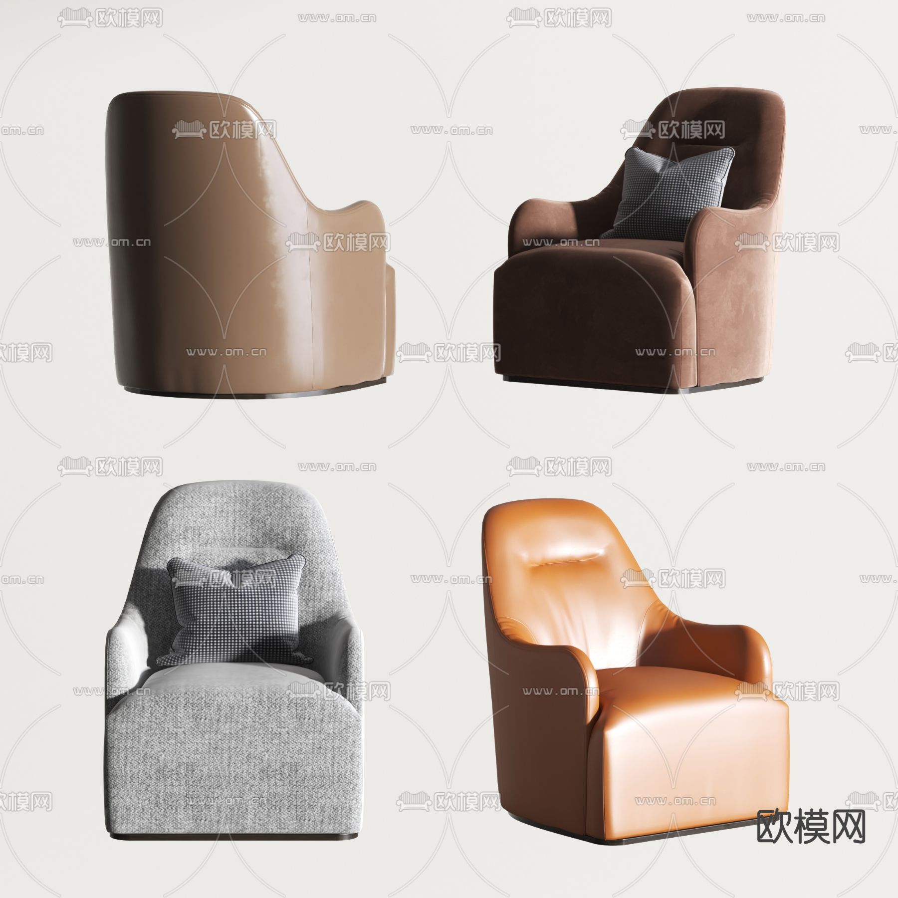 现代皮革单人沙发3d模型