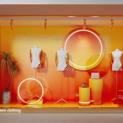  现代服装店橱窗su模型 