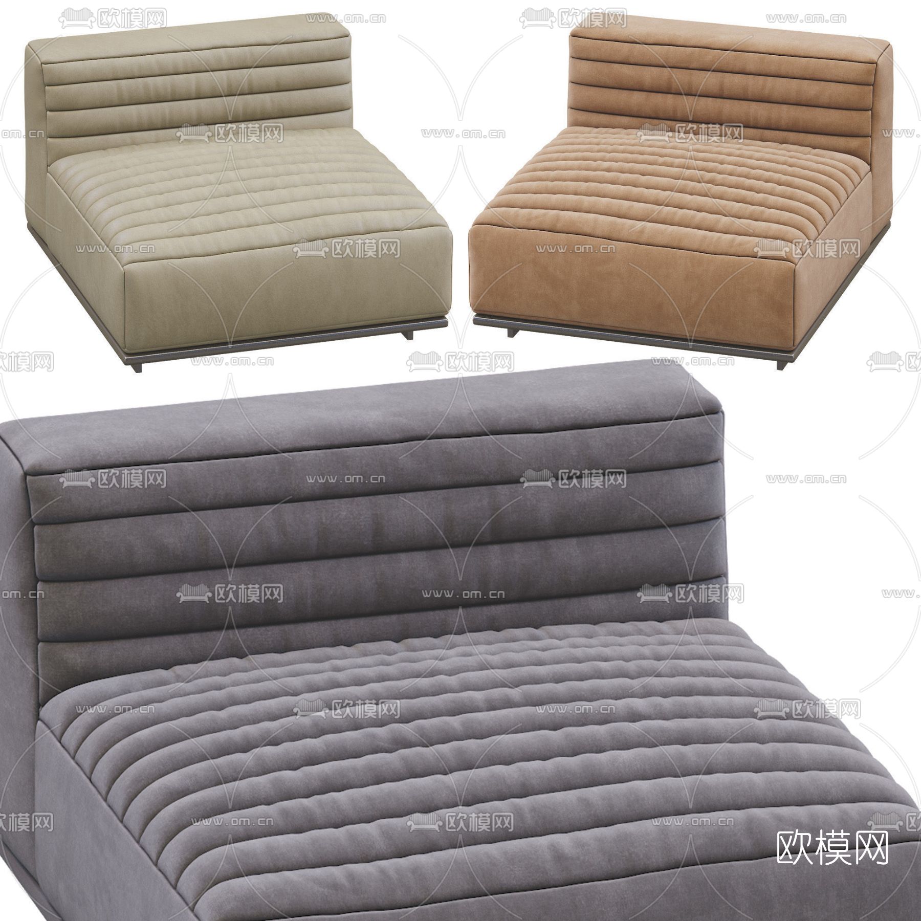 现代布艺单人沙发3d模型下载（渲染图1）