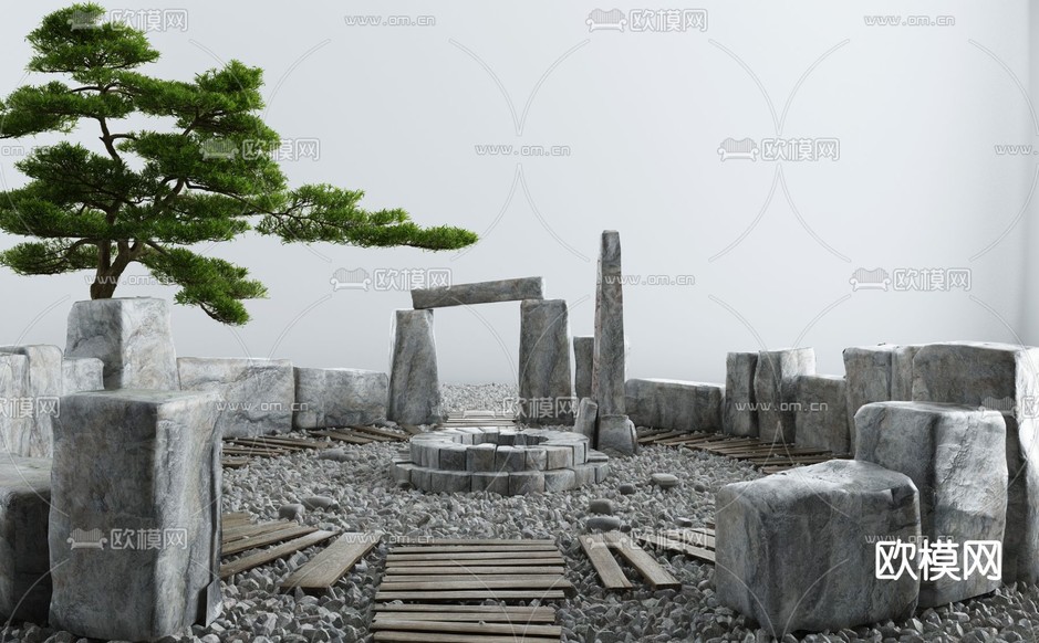 现代庭院石头景观小品3d模型下载