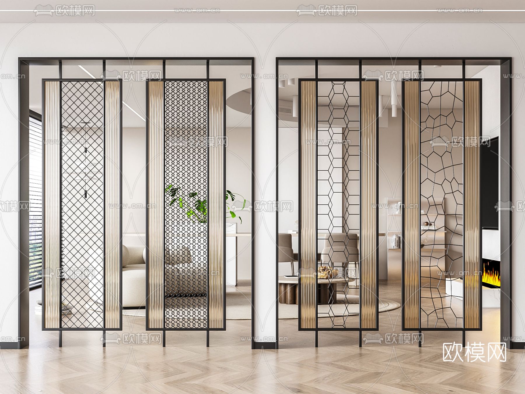 现代玻璃屏风3d模型下载