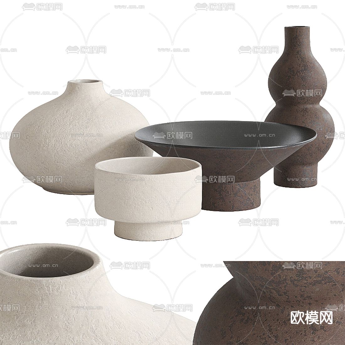 侘寂风陶罐摆件3d模型