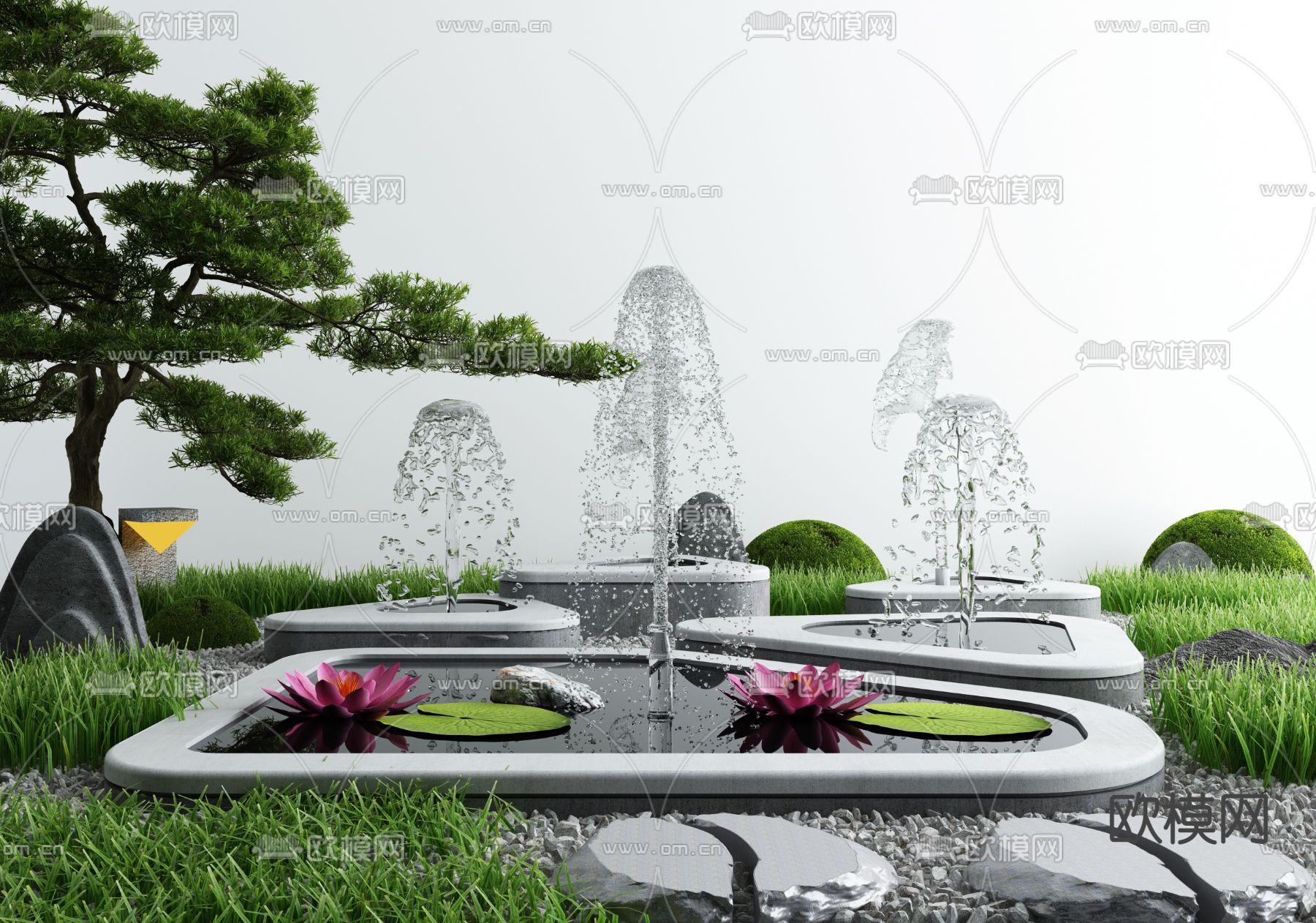 新中式庭院喷泉水景小品3d模型