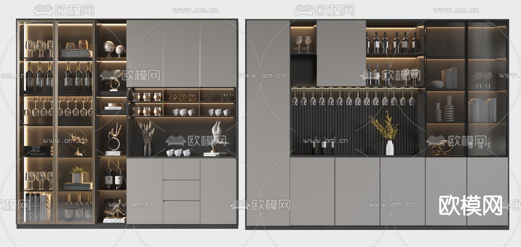 现代轻奢酒柜3d模型下载