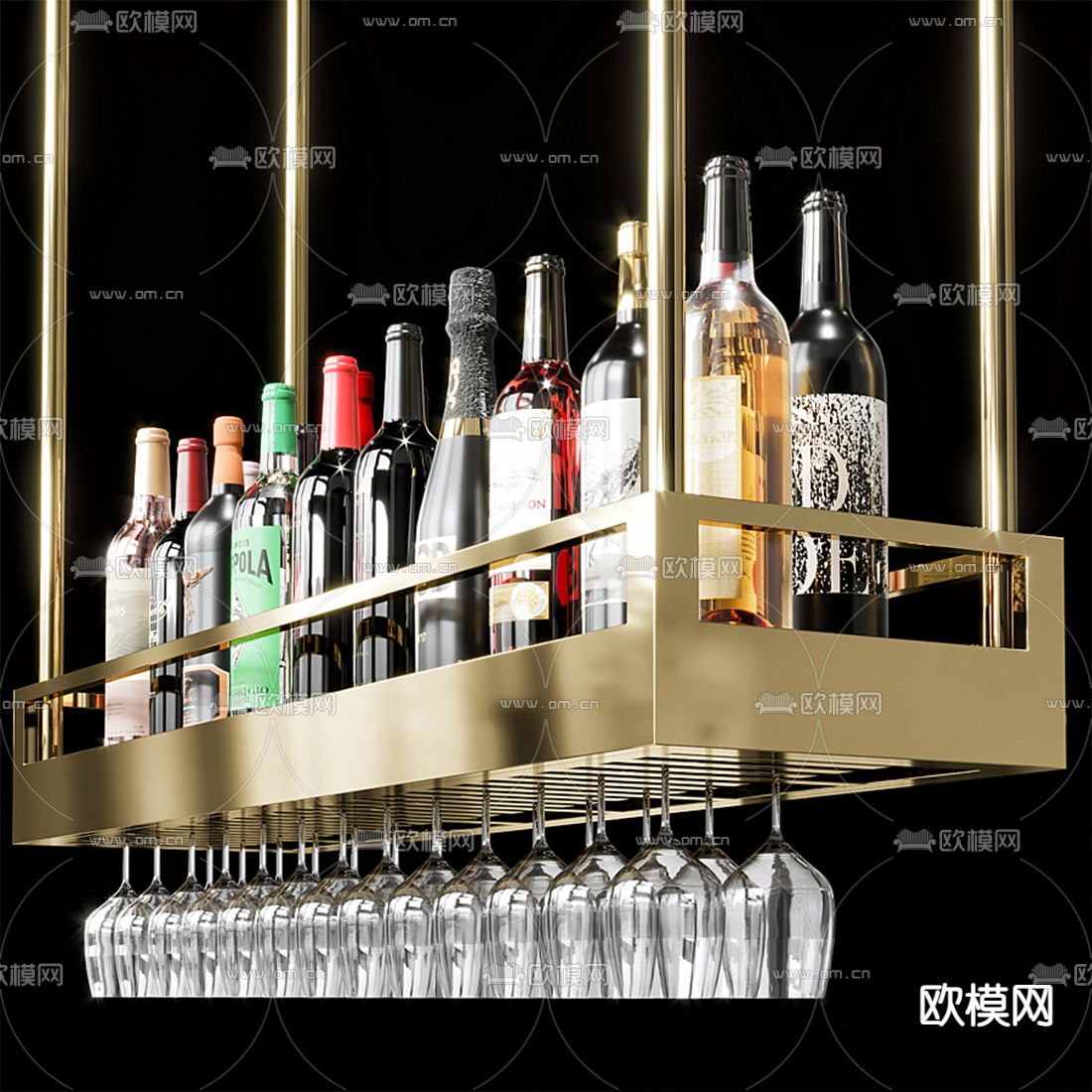 现代酒架洋酒酒杯3d模型