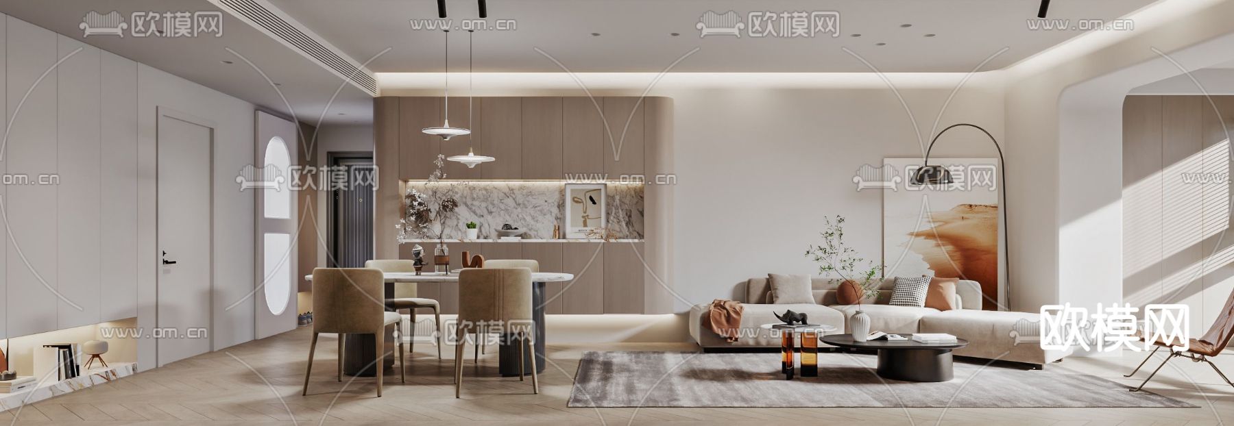 北欧客餐厅3d模型下载（渲染图1）