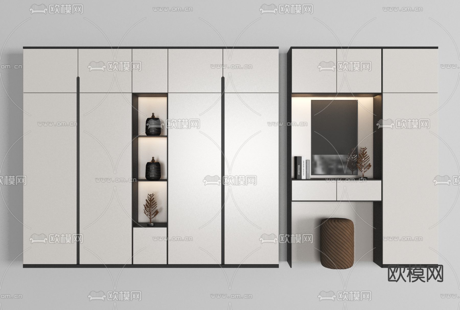 现代简约一体式衣柜免费3d模型下载