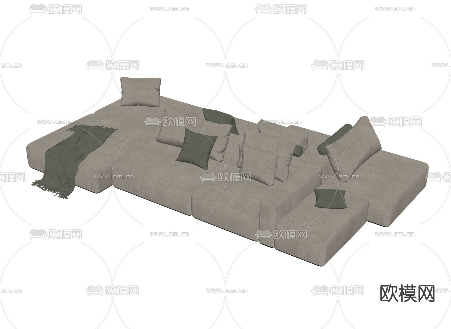 现代布艺转角沙发su模型下载（渲染图2）