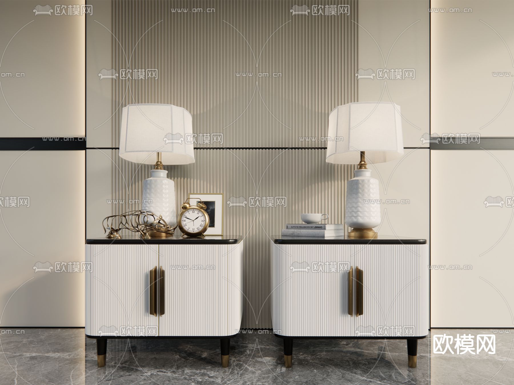 现代轻奢床头柜su模型下载（渲染图1）