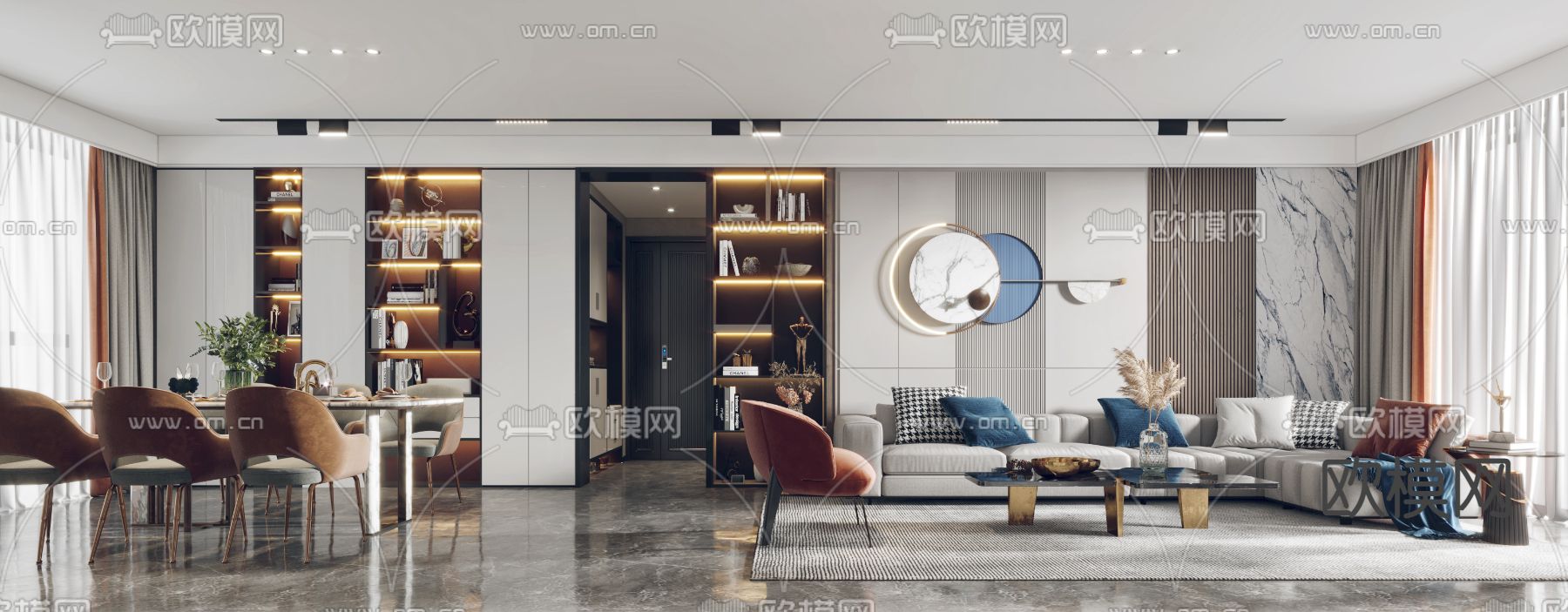 现代轻奢客餐厅3d模型下载（渲染图3）