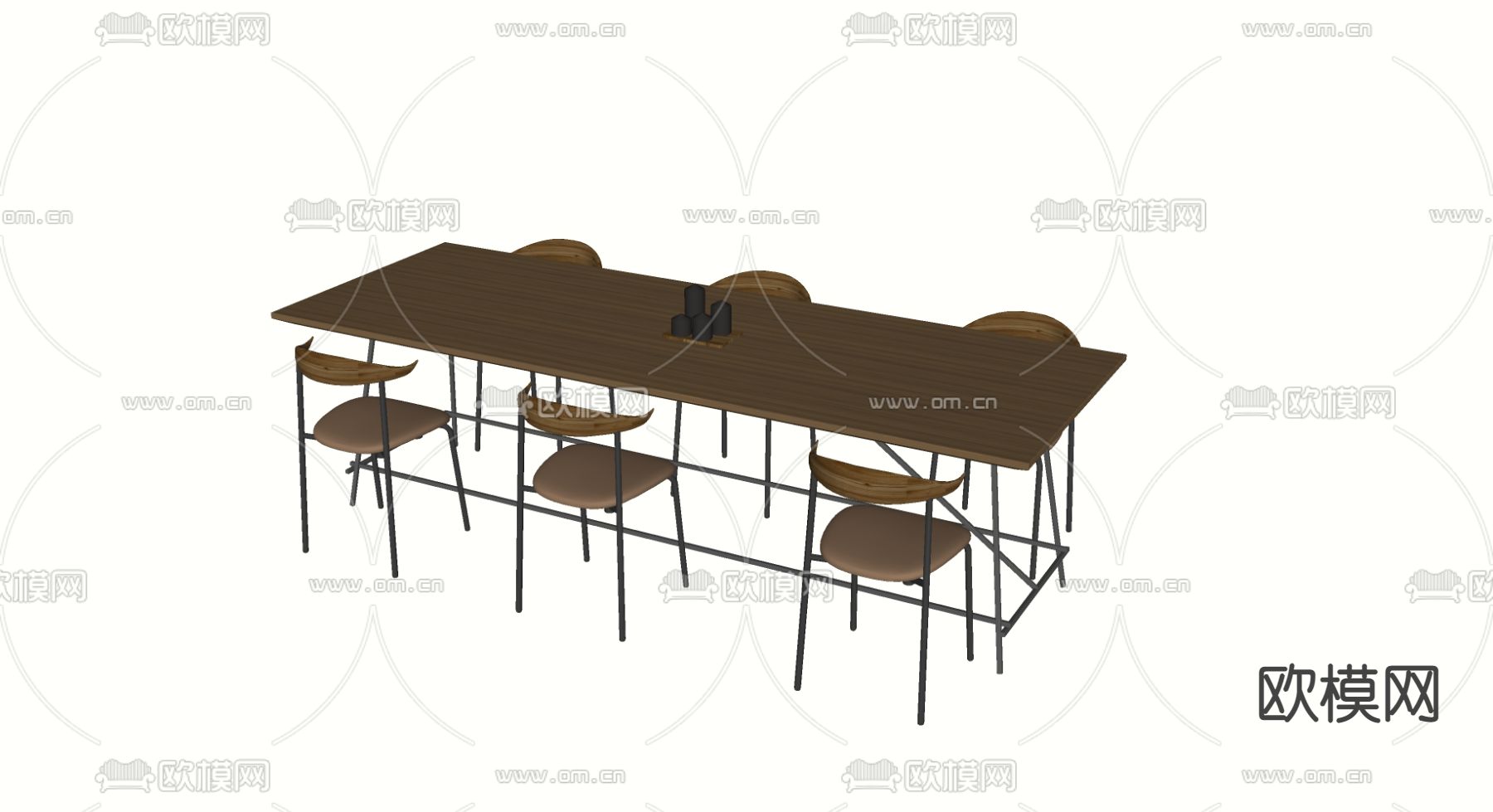 工业风实木餐桌椅su模型下载（渲染图2）