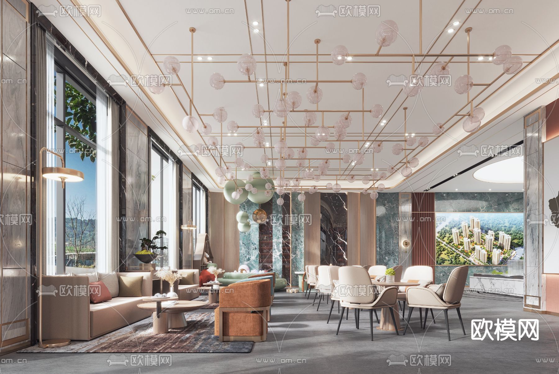 新中式售楼处洽谈区3d模型