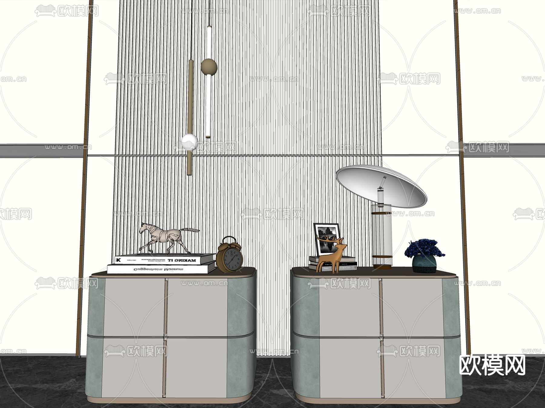 现代轻奢床头柜su模型下载（渲染图2）