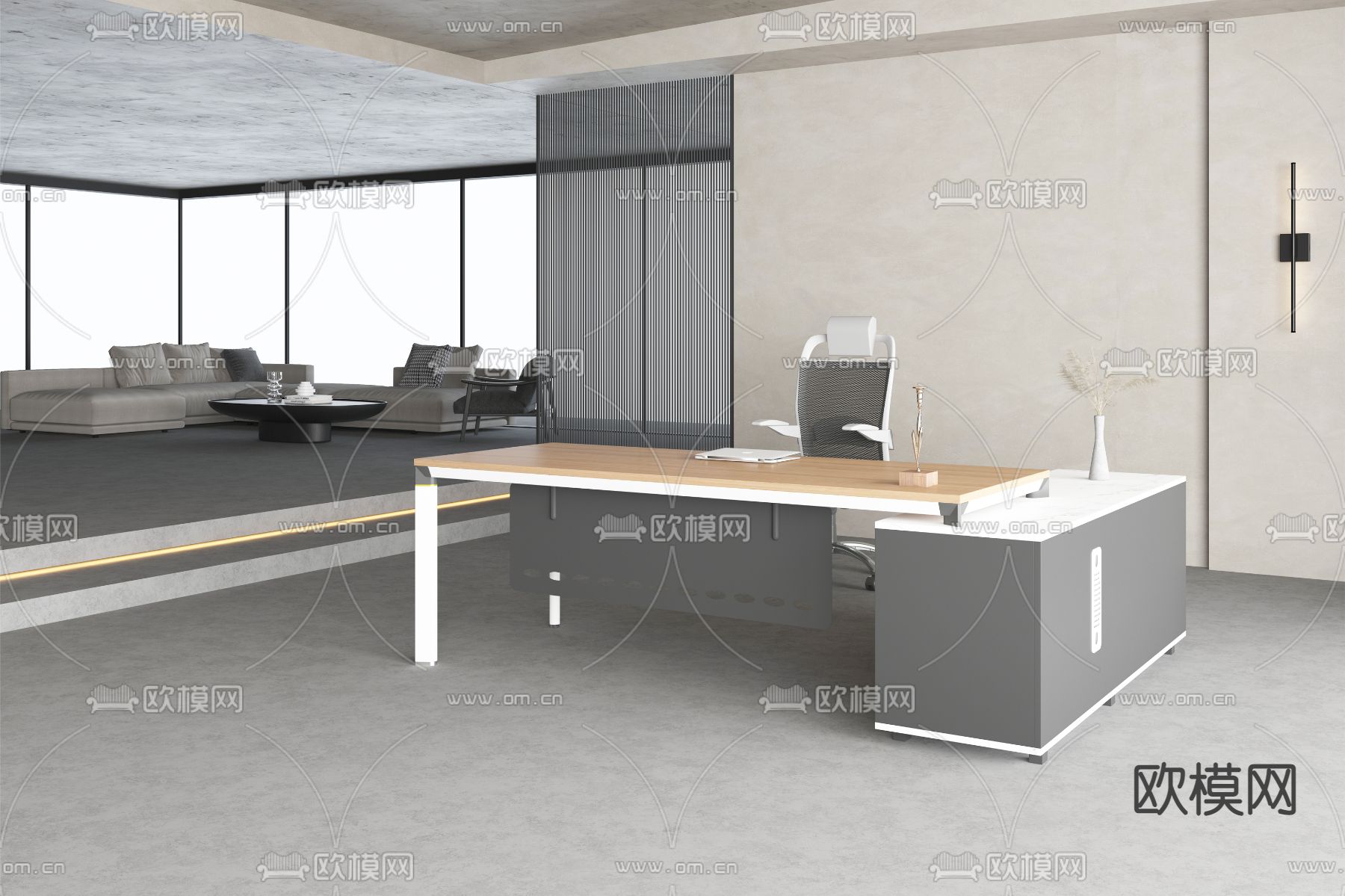 现代办公班台桌椅3d模型下载