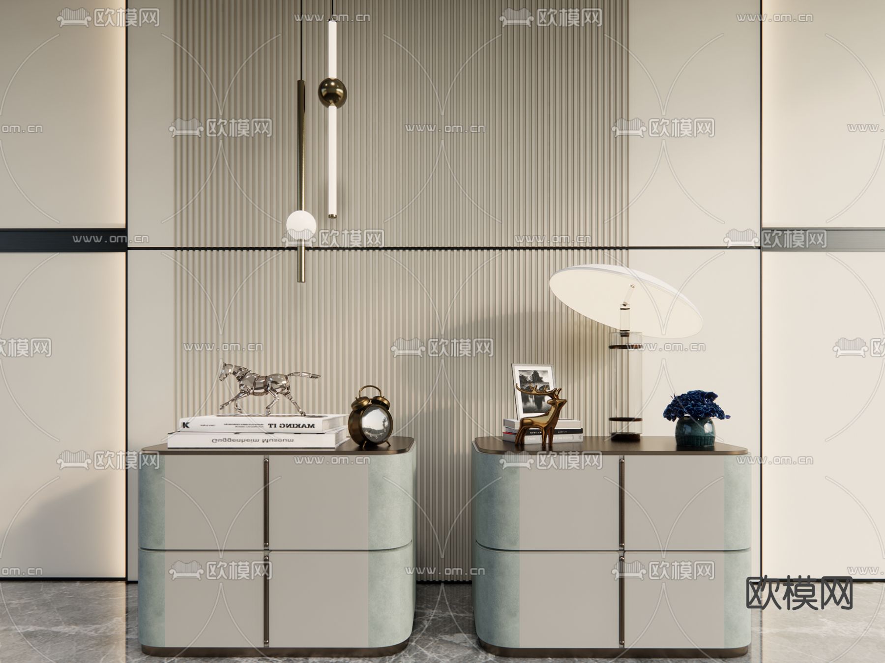 现代轻奢床头柜su模型下载（渲染图1）