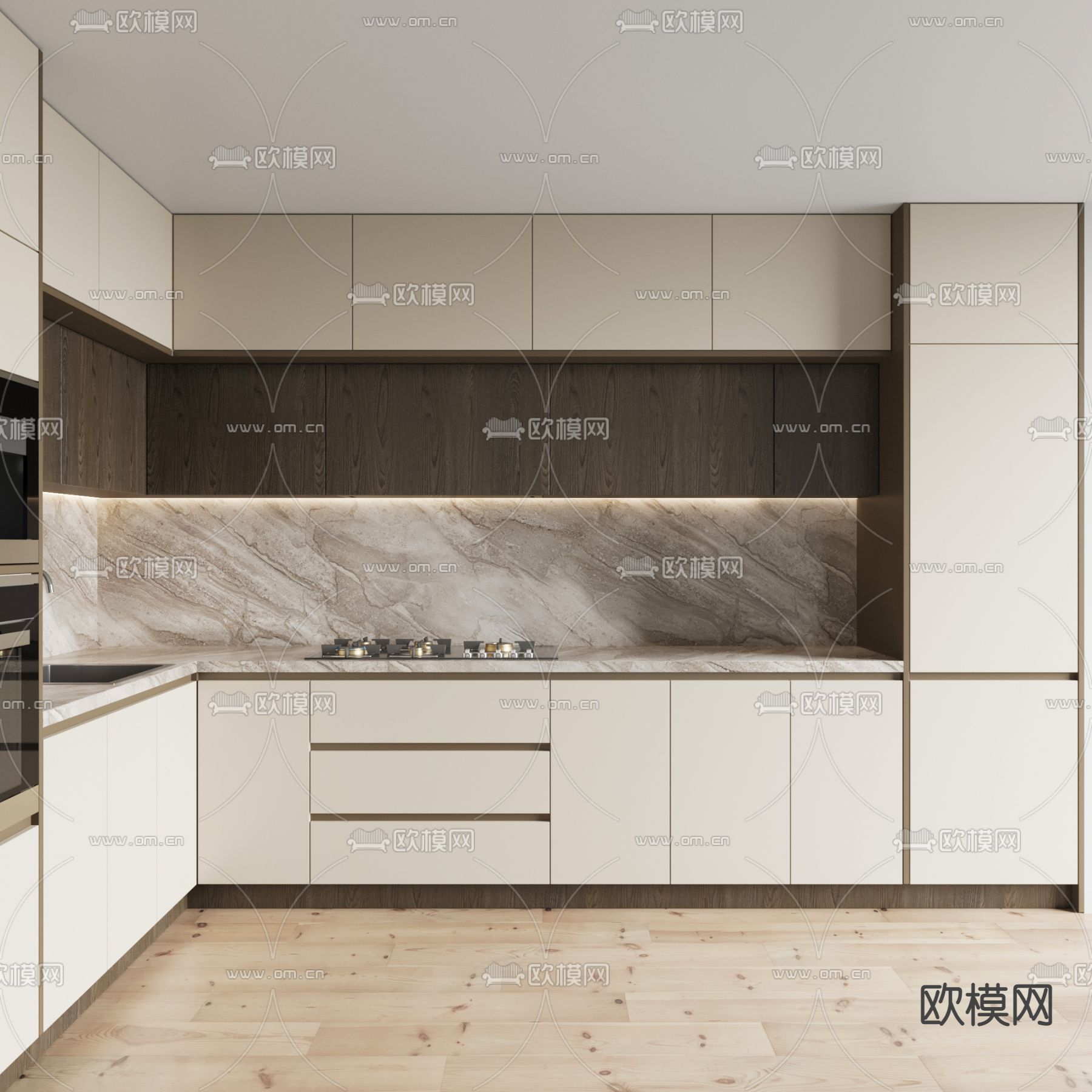 现代厨房橱柜3d模型下载（渲染图3）