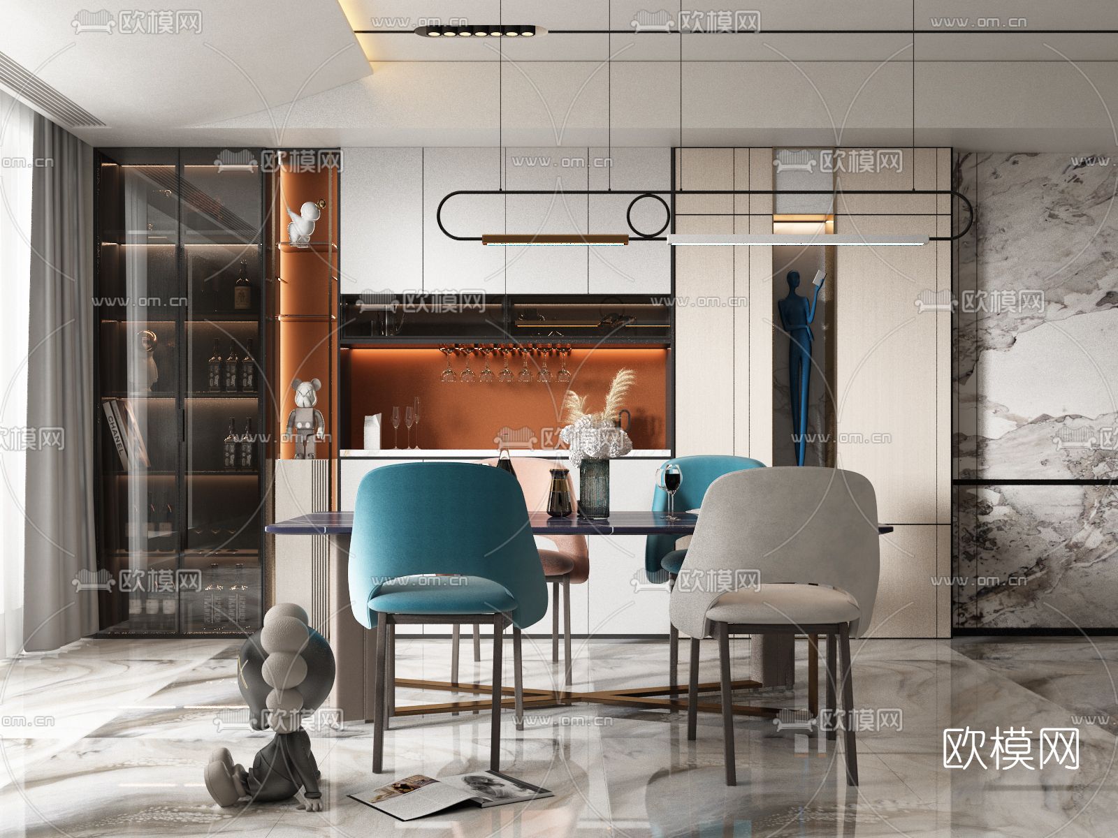 现代大理石餐桌椅3d模型下载