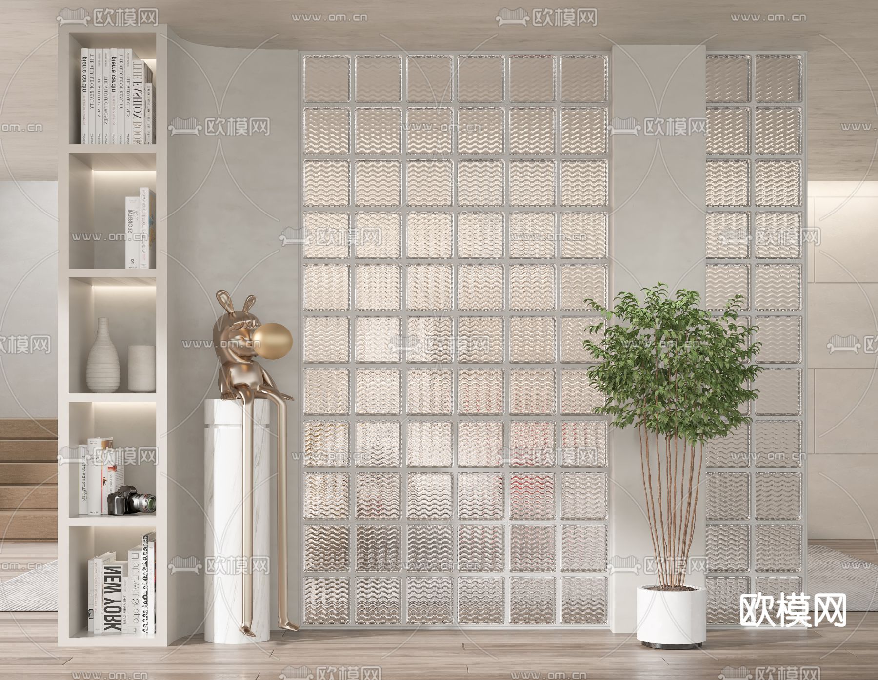 现代玻璃砖玄关隔断su模型下载（渲染图1）
