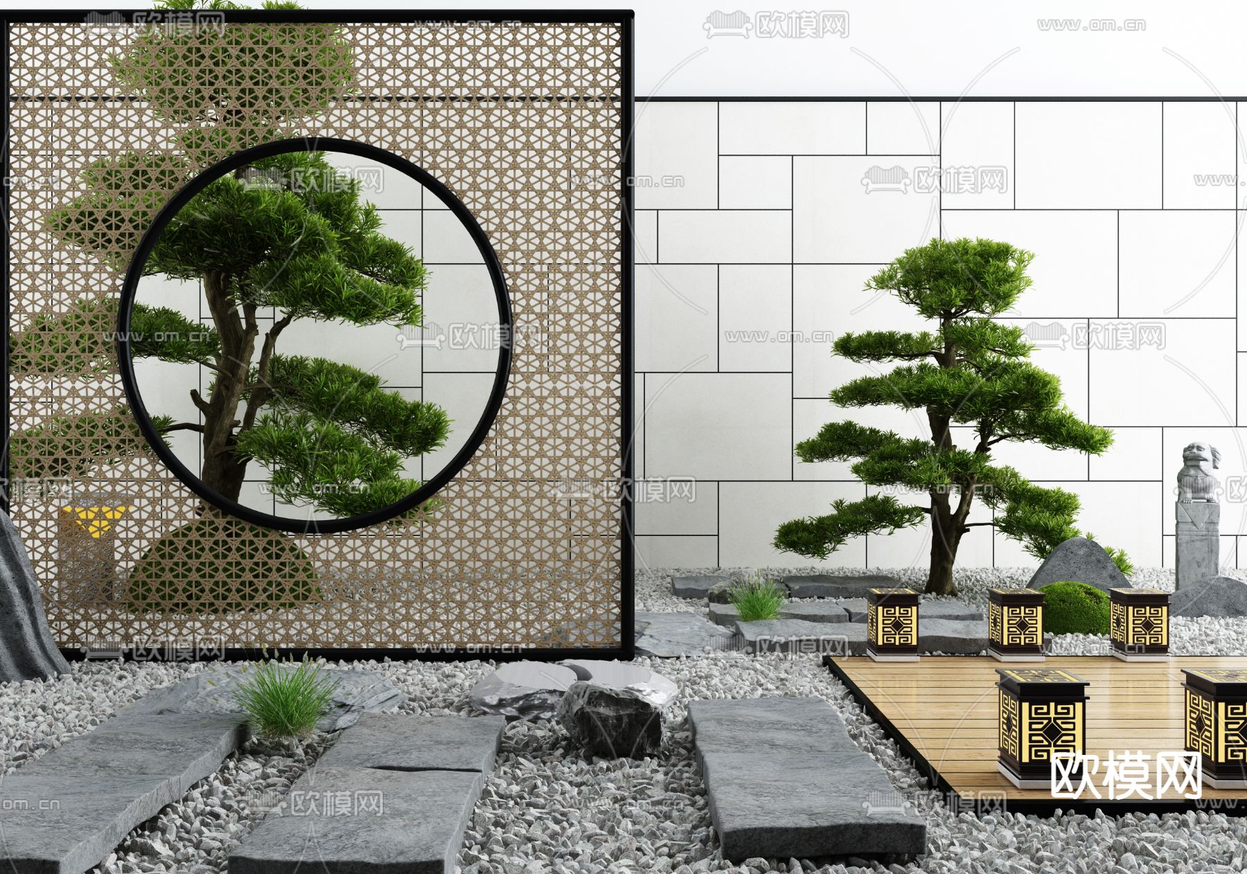 新中式园林景观小品3d模型