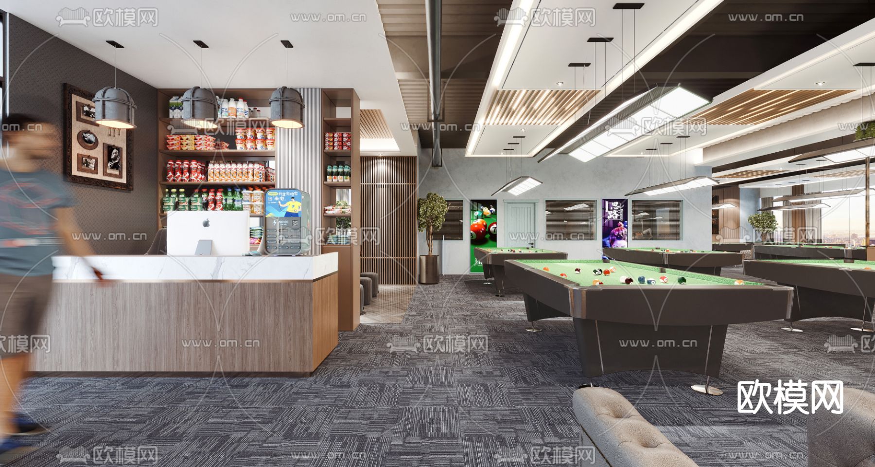 工业风桌球台球馆3d模型下载（渲染图4）