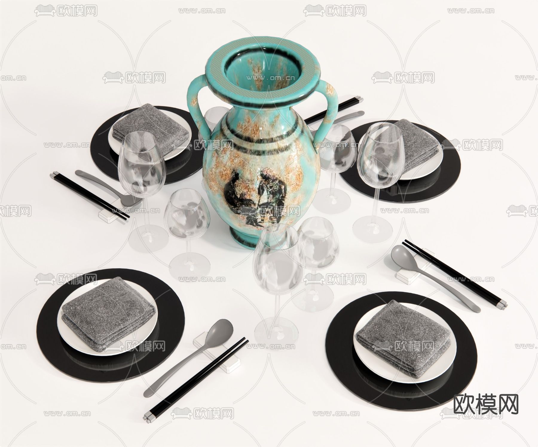 现代餐盘餐具su模型下载（渲染图1）